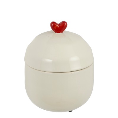 Barattolo in ceramica beige con cuore rosso