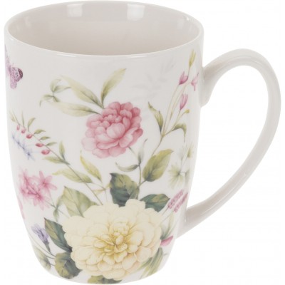 Tazza in ceramica bianca con fantasia fiori d 8 h 10 cm - 300ml