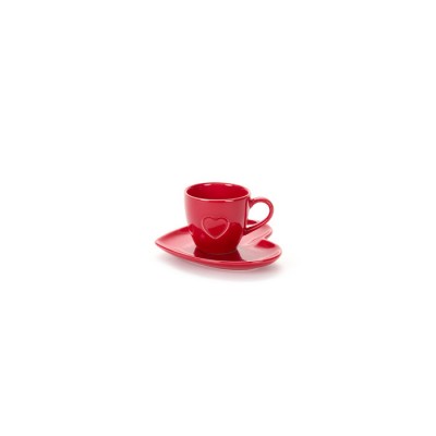 Tazza da caffè con piattino in ceramica rossa con cuore