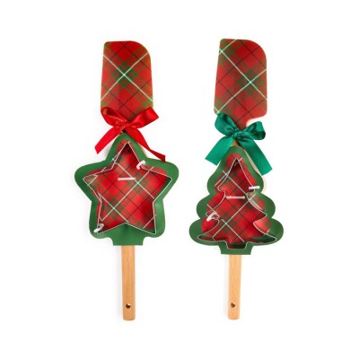 Spatola fantasia tartan con stampino per biscotti stella o albero