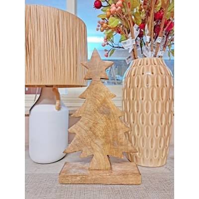 Albero con stella in legno di mango h 31 cm