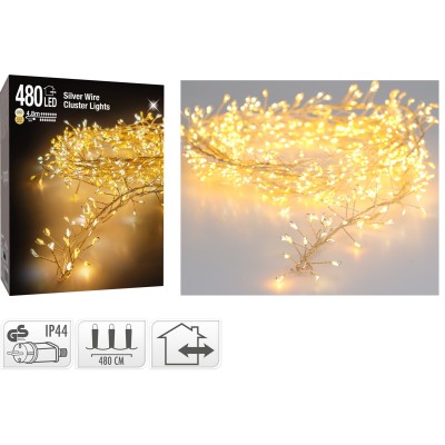 Ghirlanda luminosa cluster 480 LED bianco caldo a luce fissa