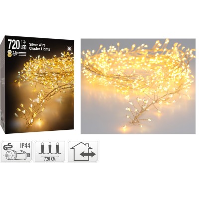 Ghirlanda luminosa cluster 720 LED bianco caldo a luce fissa