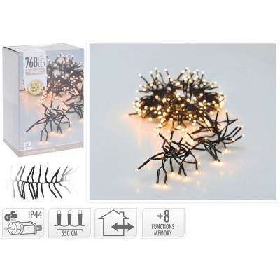 Ghirlanda luminosa cluster con 768 LED bianco caldo extra + 8 giochi di luce