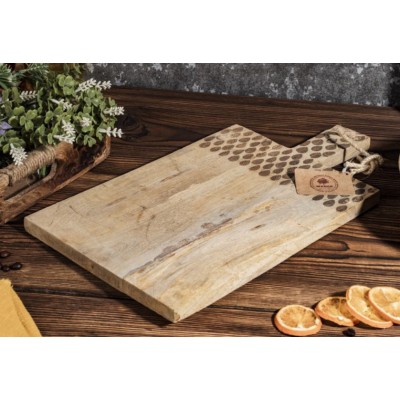 Tagliere in legno di mango con decoro foglie 23 x 43 cm