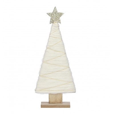 Albero di Natale in legno effetto neve con stella oro 31 cm