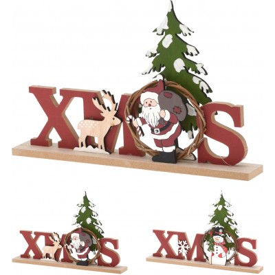 Scritta Xmas, in legno con decoro a scelta tra Babbo Natale e Pupazzo di neve