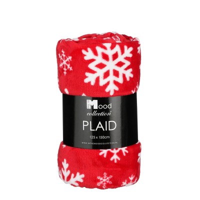 Plaid in pile rosso con fantasia fiocchi di neve 150 x 125 cm