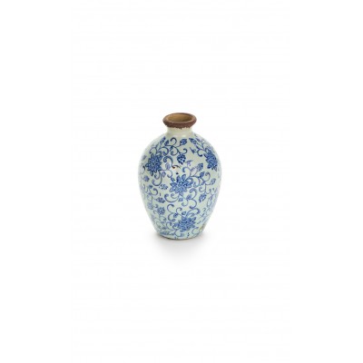 Vaso anfora decorativo in ceramica con fiori blu