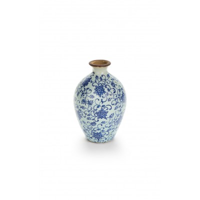 Vaso anfora decorativo in ceramica con fiori blu